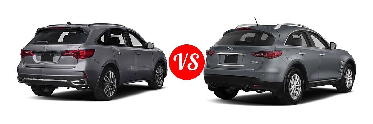 2017 Acura MDX SUV w/Advance Pkg vs. 2017 Infiniti QX70 SUV AWD / RWD - Rear Right Comparison