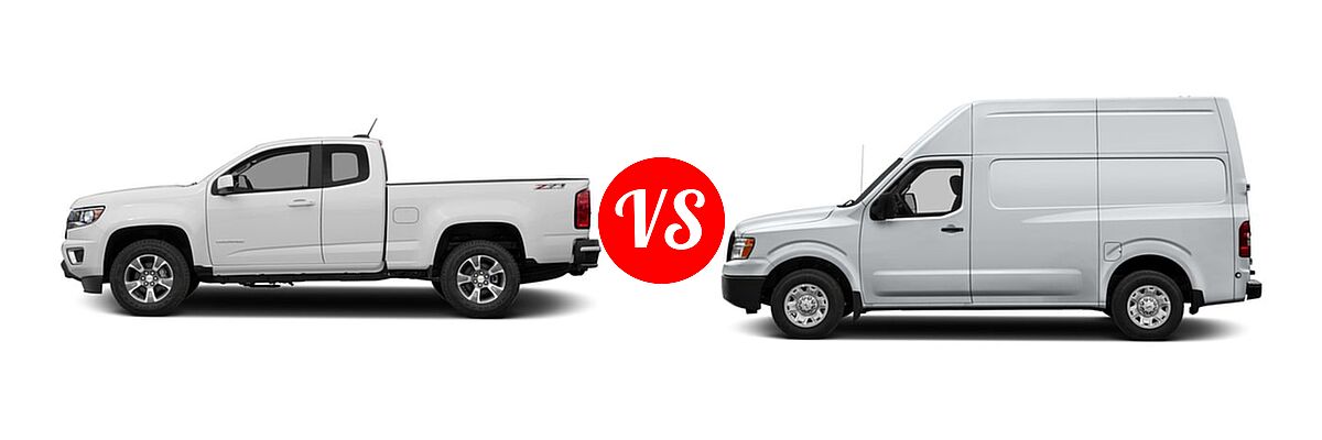 2016 Chevrolet Colorado Pickup 4WD Z71 vs. 2016 Nissan NV Cargo Van S / SL / SV - Side Comparison