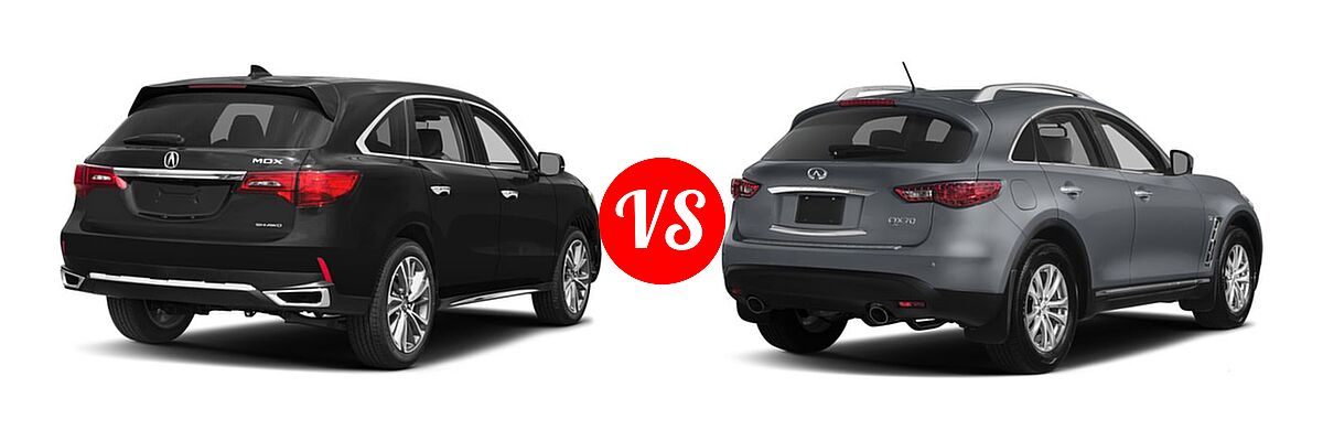 2017 Acura MDX SUV w/Technology Pkg vs. 2017 Infiniti QX70 SUV AWD / RWD - Rear Right Comparison