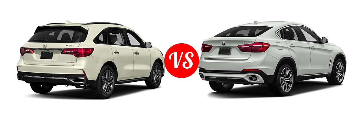 2017 Acura MDX SUV w/Advance Pkg vs. 2017 BMW X6 SUV sDrive35i / xDrive35i / xDrive50i - Rear Right Comparison