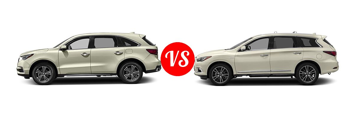 2017 Acura MDX SUV SH-AWD vs. 2017 Infiniti QX60 SUV Hybrid AWD / FWD - Side Comparison