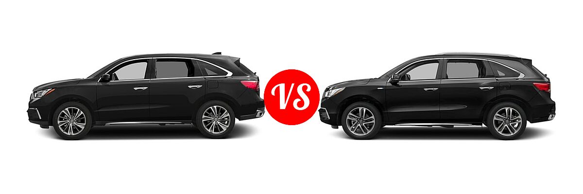 2017 Acura MDX SUV w/Technology Pkg vs. 2017 Acura MDX SUV Hybrid Sport Hybrid w/Advance Pkg - Side Comparison