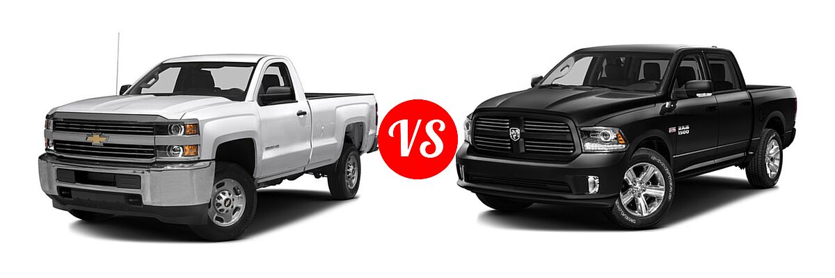 2016 Chevrolet Silverado 2500HD Pickup LT / Work Truck vs. 2016 Ram 1500 Pickup Big Horn / Express / Lone Star / Outdoorsman / Sport / Tradesman - Front Left Comparison