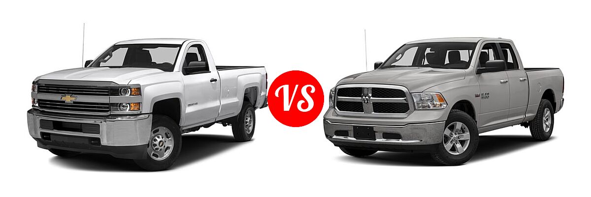 2016 Chevrolet Silverado 2500HD Pickup LT / Work Truck vs. 2016 Ram 1500 Pickup Big Horn / Express / Lone Star / Outdoorsman / SLT - Front Left Comparison