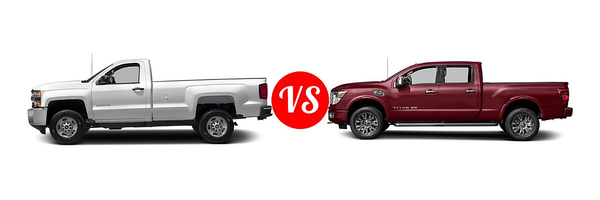 2016 Chevrolet Silverado 2500HD Pickup LT / Work Truck vs. 2016 Nissan Titan XD Pickup Platinum Reserve - Side Comparison