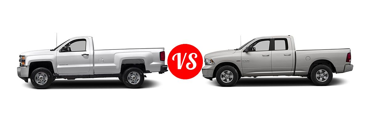 2016 Chevrolet Silverado 2500HD Pickup LT / Work Truck vs. 2016 Ram 1500 Pickup Big Horn / Express / Lone Star / Outdoorsman / SLT - Side Comparison