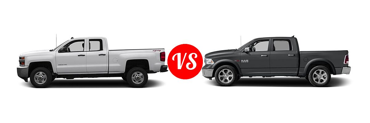 2016 Chevrolet Silverado 2500HD Pickup Work Truck vs. 2016 Ram 1500 Pickup Laramie - Side Comparison