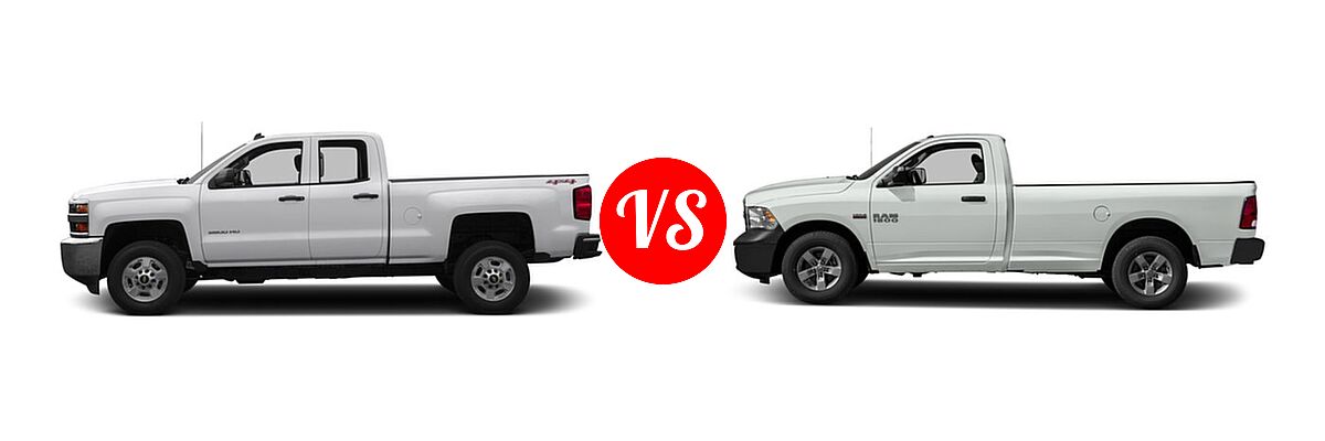 2016 Chevrolet Silverado 2500HD Pickup LT vs. 2016 Ram 1500 Pickup Express / Tradesman - Side Comparison