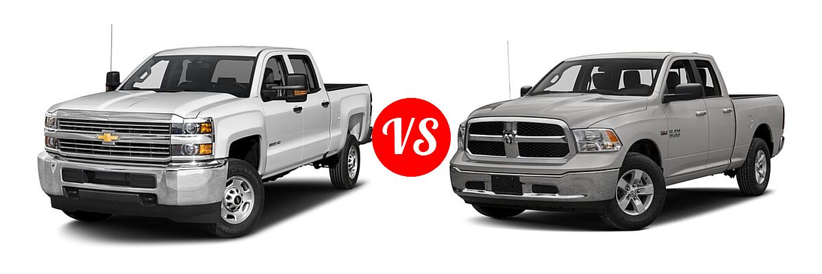 2016 Chevrolet Silverado 2500HD Pickup Work Truck vs. 2016 Ram 1500 Pickup Big Horn / Express / Lone Star / Outdoorsman / SLT - Front Left Comparison