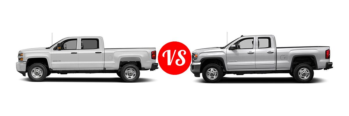 2016 Chevrolet Silverado 2500HD Pickup Work Truck vs. 2016 GMC Sierra 2500HD Pickup SLE / SLT - Side Comparison