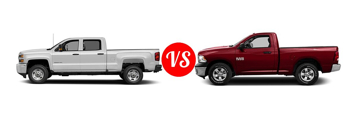 2016 Chevrolet Silverado 2500HD Pickup Work Truck vs. 2016 Ram 1500 Pickup Big Horn / Lone Star / SLT - Side Comparison