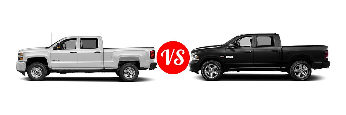 2016 Chevrolet Silverado 2500HD Pickup Work Truck vs. 2016 Ram 1500 Pickup Big Horn / Express / Lone Star / Outdoorsman / Sport / Tradesman - Side Comparison