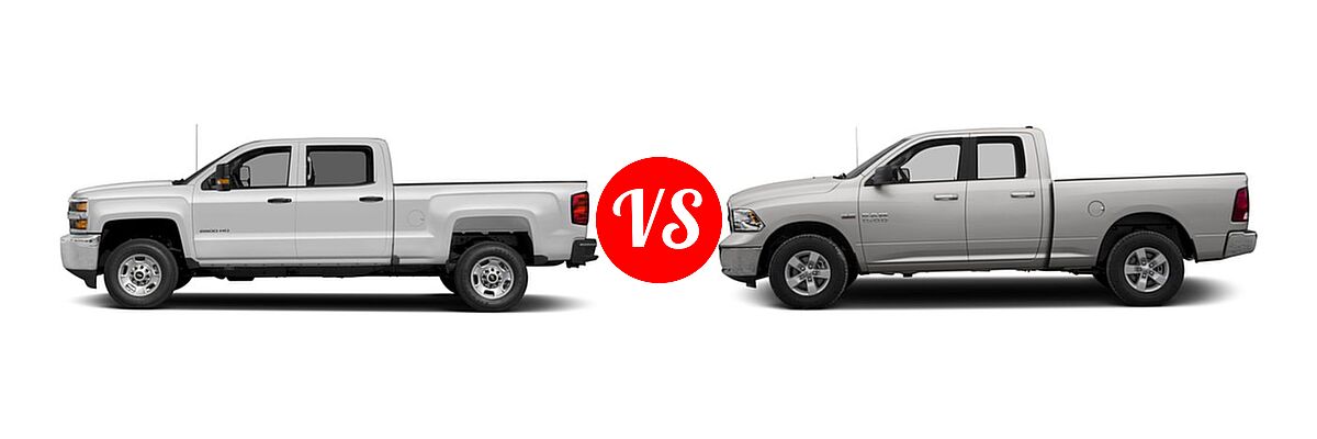 2016 Chevrolet Silverado 2500HD Pickup Work Truck vs. 2016 Ram 1500 Pickup Big Horn / Express / Lone Star / Outdoorsman / SLT - Side Comparison