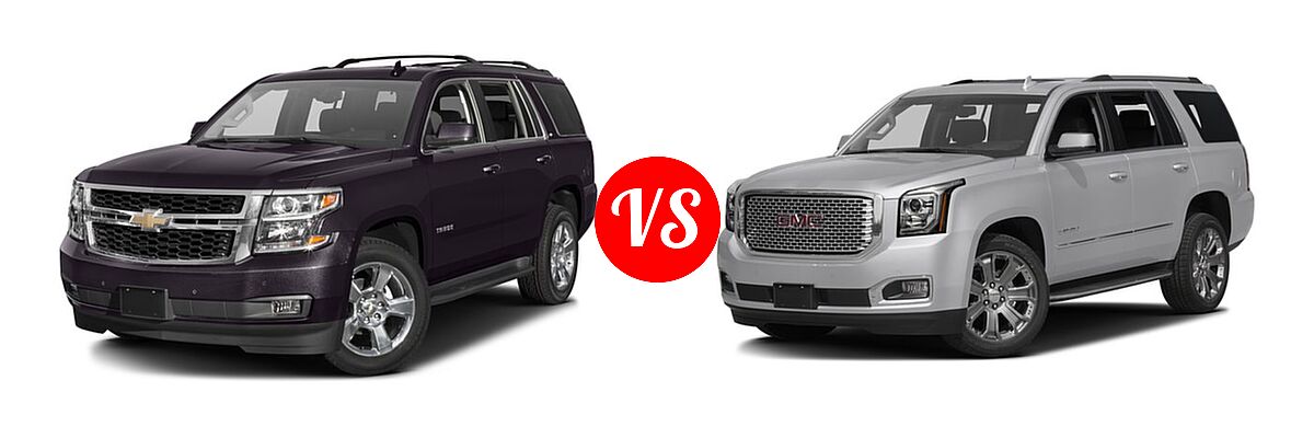 2016 Chevrolet Tahoe SUV LS / LT vs. 2016 GMC Yukon SUV Denali - Front Left Comparison