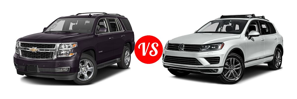 2016 Chevrolet Tahoe SUV LS / LT vs. 2016 Volkswagen Touareg SUV Diesel Executive / Lux / Sport w/Technology - Front Left Comparison