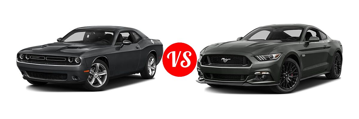 2016 Dodge Challenger Coupe SXT / SXT Plus vs. 2016 Ford Mustang Coupe GT / GT Premium - Front Left Comparison