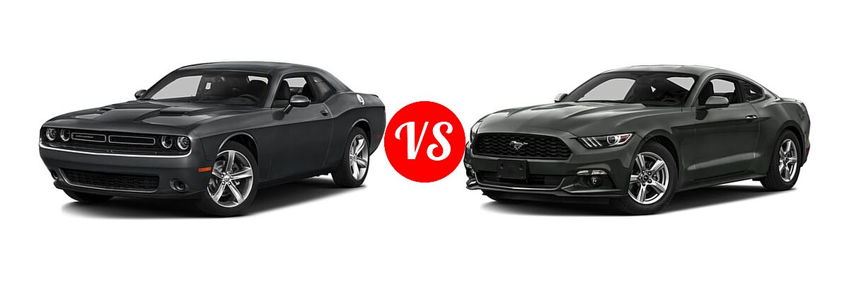2016 Dodge Challenger Coupe SXT / SXT Plus vs. 2016 Ford Mustang Coupe EcoBoost / EcoBoost Premium / V6 - Front Left Comparison