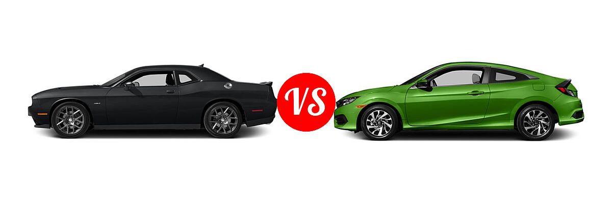 2016 Dodge Challenger Coupe R/T / R/T Plus / R/T Plus Shaker / R/T Shaker vs. 2016 Honda Civic Coupe LX-P - Side Comparison