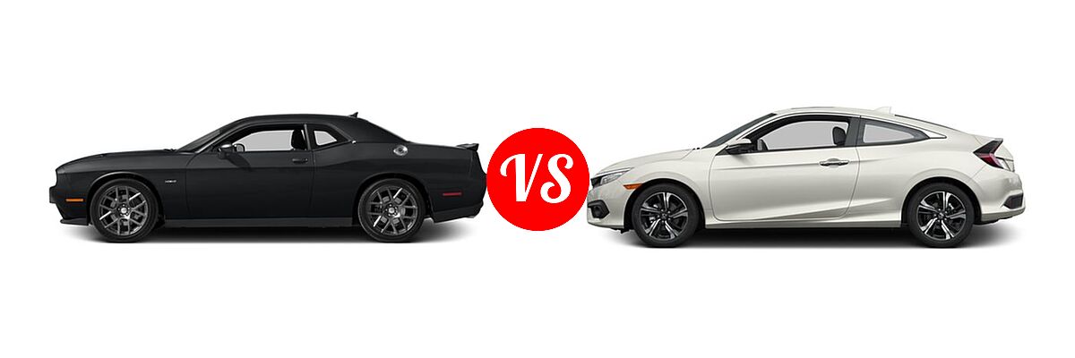 2016 Dodge Challenger Coupe R/T / R/T Plus / R/T Plus Shaker / R/T Shaker vs. 2016 Honda Civic Coupe Touring - Side Comparison
