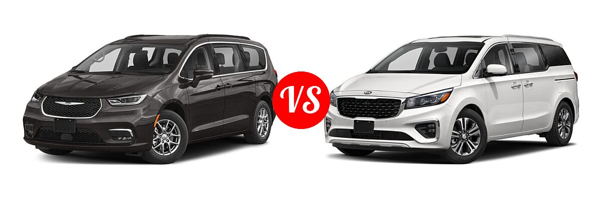 2021 Chrysler Pacifica Minivan Limited / Pinnacle / Touring / Touring L vs. 2021 Kia Sedona Minivan SX - Front Left Comparison