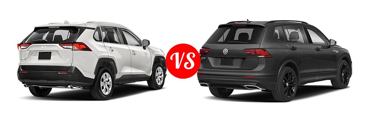 2021 Toyota RAV4 SUV LE vs. 2021 Volkswagen Tiguan SUV SE R-Line Black - Rear Right Comparison
