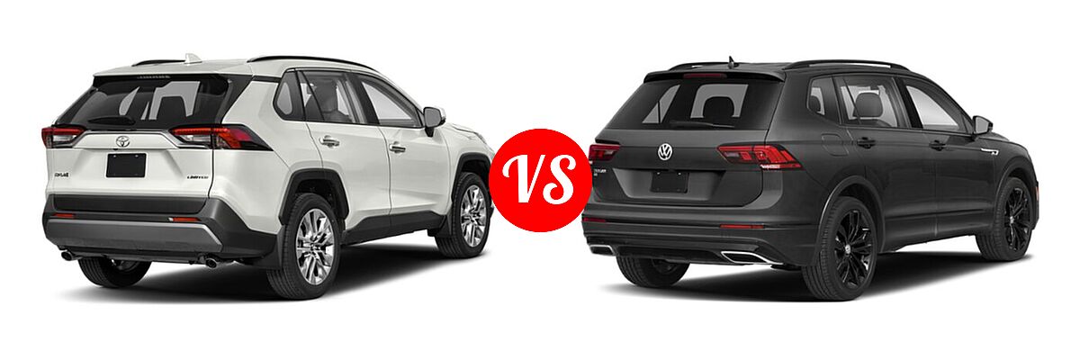 2021 Toyota RAV4 SUV Limited vs. 2021 Volkswagen Tiguan SUV SE R-Line Black - Rear Right Comparison
