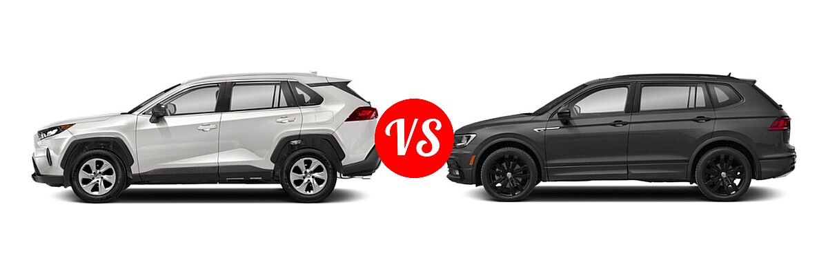 2021 Toyota RAV4 SUV LE vs. 2021 Volkswagen Tiguan SUV SE R-Line Black - Side Comparison