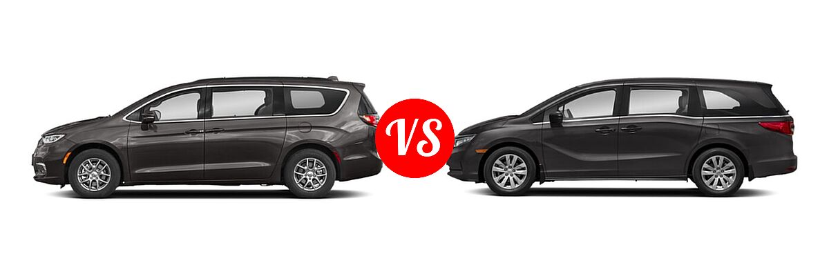 2021 Chrysler Pacifica Minivan Limited / Pinnacle / Touring / Touring L vs. 2021 Honda Odyssey Minivan LX - Side Comparison