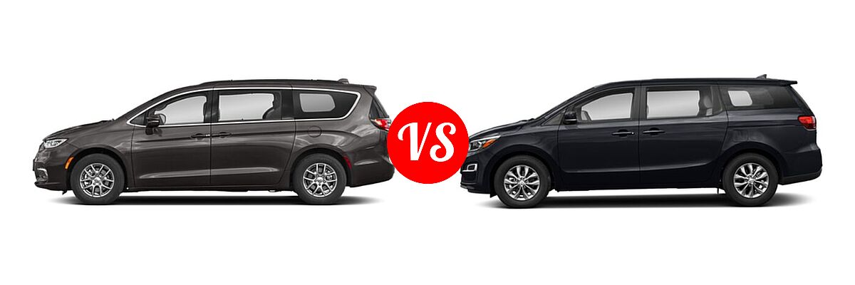 2021 Chrysler Pacifica Minivan Limited / Pinnacle / Touring / Touring L vs. 2021 Kia Sedona Minivan LX - Side Comparison