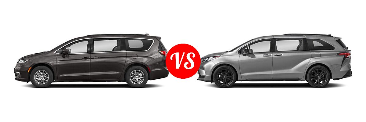 2021 Chrysler Pacifica Minivan Limited / Pinnacle / Touring / Touring L vs. 2021 Toyota Sienna Minivan Hybrid XSE - Side Comparison