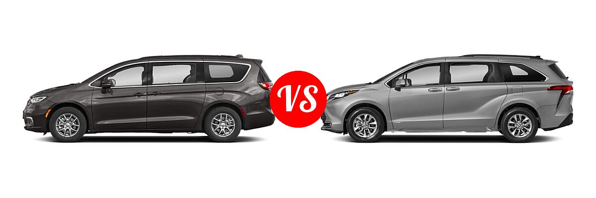 2021 Chrysler Pacifica Minivan Limited / Pinnacle / Touring / Touring L vs. 2021 Toyota Sienna Minivan Hybrid XLE - Side Comparison