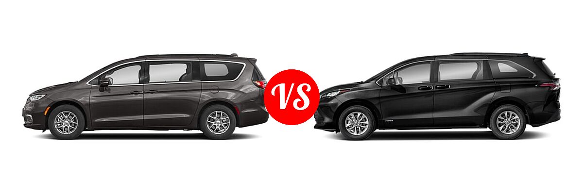 2021 Chrysler Pacifica Minivan Limited / Pinnacle / Touring / Touring L vs. 2021 Toyota Sienna Minivan Hybrid LE - Side Comparison