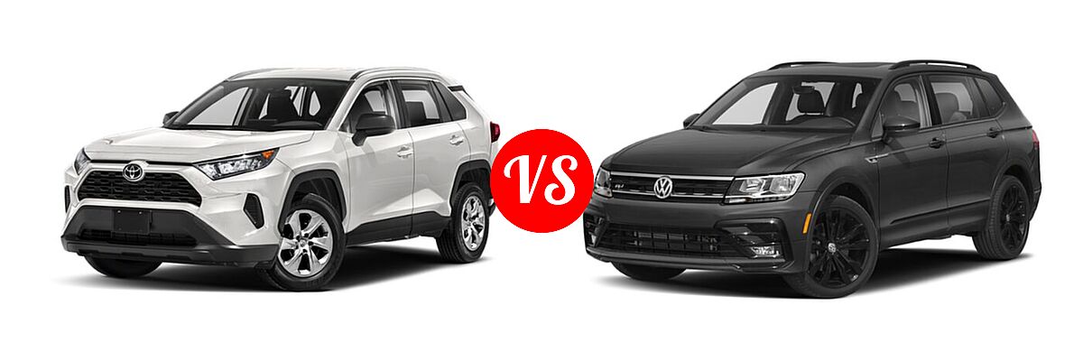 2021 Toyota RAV4 SUV LE vs. 2021 Volkswagen Tiguan SUV SE R-Line Black - Front Left Comparison