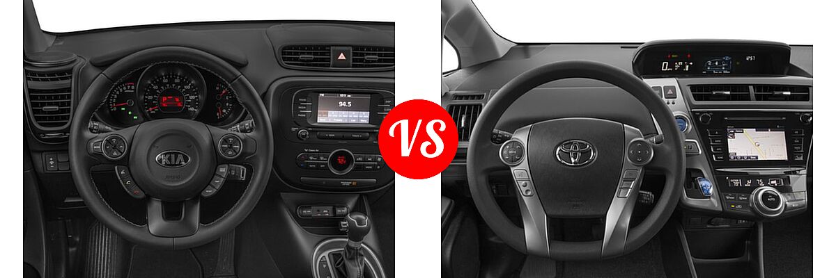 2017 Kia Soul Wagon + vs. 2017 Toyota Prius v Wagon Four / Three - Dashboard Comparison