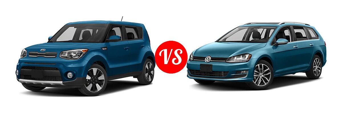 2017 Kia Soul Wagon + vs. 2017 Volkswagen Golf SportWagen Wagon S / SE / SEL - Front Left Comparison