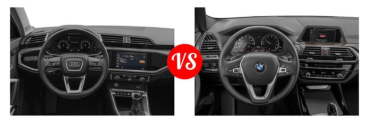 2020 Audi Q3 SUV Premium / Premium Plus / S line Premium / S line Premium Plus / S line Prestige vs. 2019 BMW X3 SUV sDrive30i / xDrive30i - Dashboard Comparison