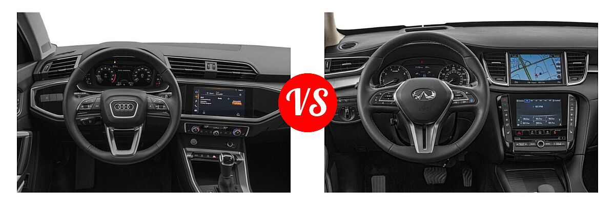 2020 Audi Q3 SUV Premium / Premium Plus / S line Premium / S line Premium Plus / S line Prestige vs. 2019 Infiniti QX50 SUV ESSENTIAL / LUXE / PURE - Dashboard Comparison