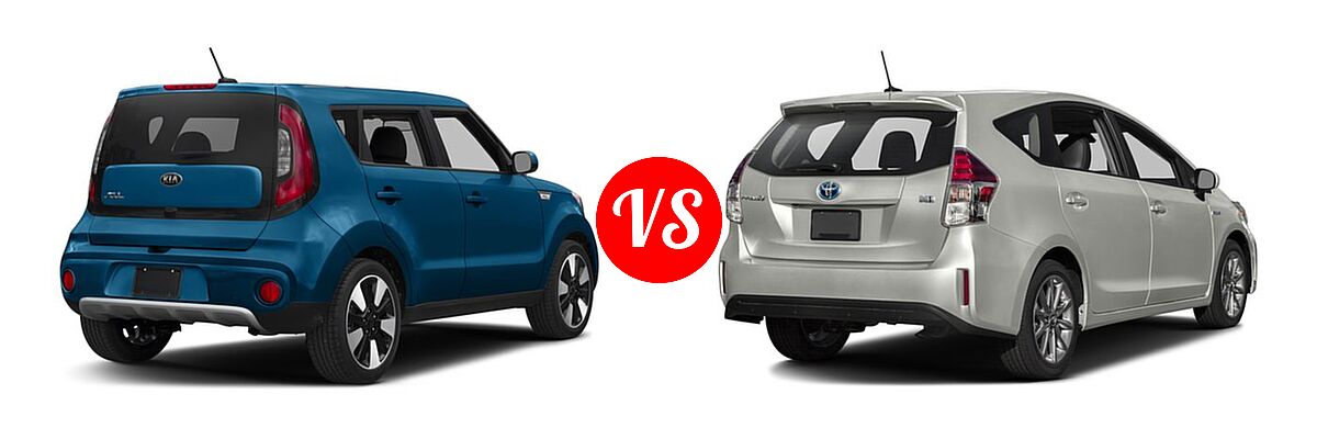 2017 Kia Soul Wagon + vs. 2017 Toyota Prius v Wagon Five - Rear Right Comparison