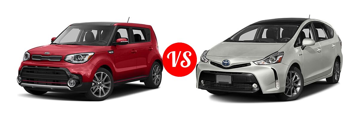 2017 Kia Soul Wagon ! vs. 2017 Toyota Prius v Wagon Five - Front Left Comparison