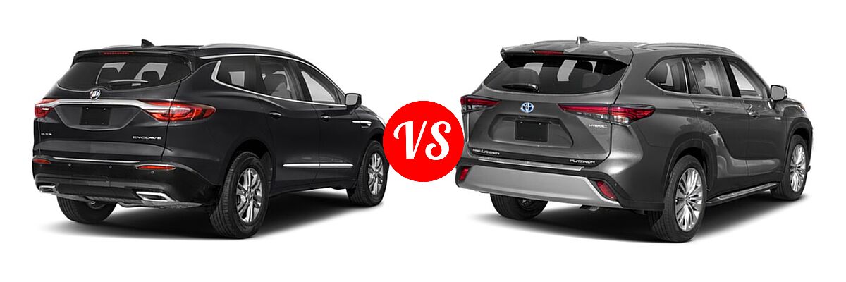 2020 Buick Enclave SUV Avenir vs. 2020 Toyota Highlander Hybrid SUV Hybrid Hybrid Platinum - Rear Right Comparison