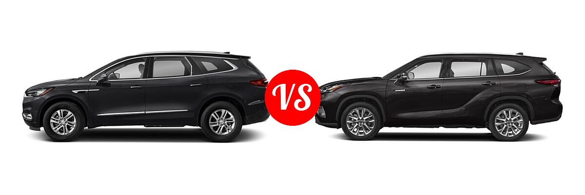 2020 Buick Enclave SUV Avenir vs. 2020 Toyota Highlander Hybrid SUV Hybrid Hybrid Limited - Side Comparison