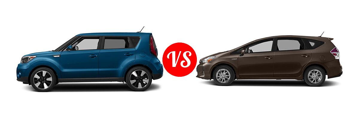 2017 Kia Soul Wagon + vs. 2017 Toyota Prius v Wagon Four / Three - Side Comparison