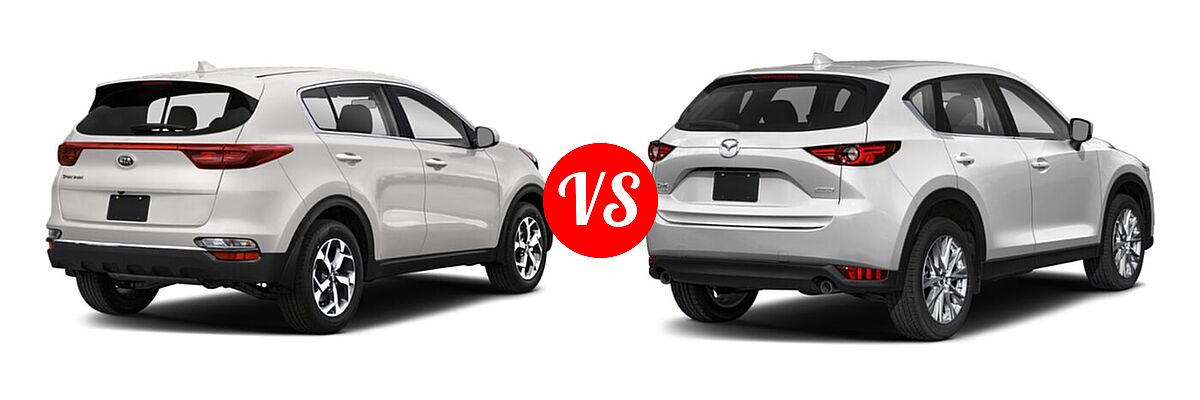 2020 Kia Sportage SUV EX / LX / S / SX Turbo vs. 2020 Mazda CX-5 SUV Grand Touring - Rear Right Comparison