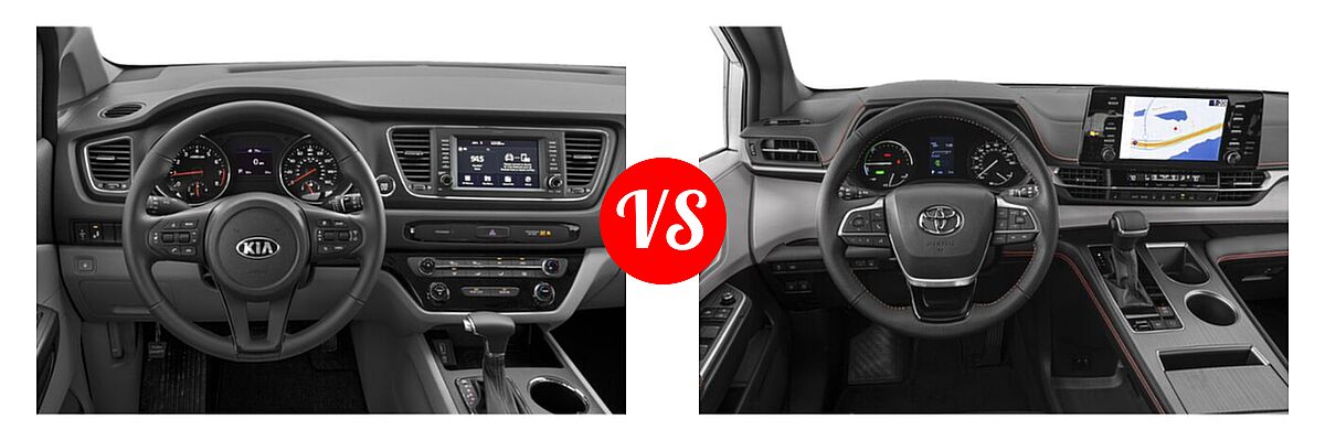 2020 Kia Sedona Minivan EX vs. 2021 Toyota Sienna Minivan Hybrid XSE - Dashboard Comparison