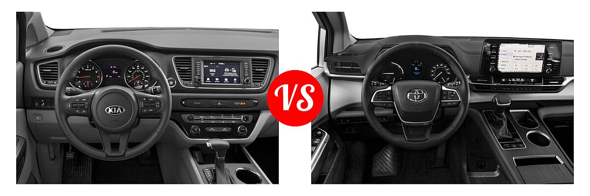 2020 Kia Sedona Minivan EX vs. 2021 Toyota Sienna Minivan Hybrid XLE - Dashboard Comparison