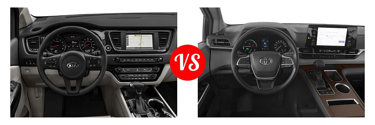 2020 Kia Sedona Minivan SX vs. 2021 Toyota Sienna Minivan Hybrid LE - Dashboard Comparison