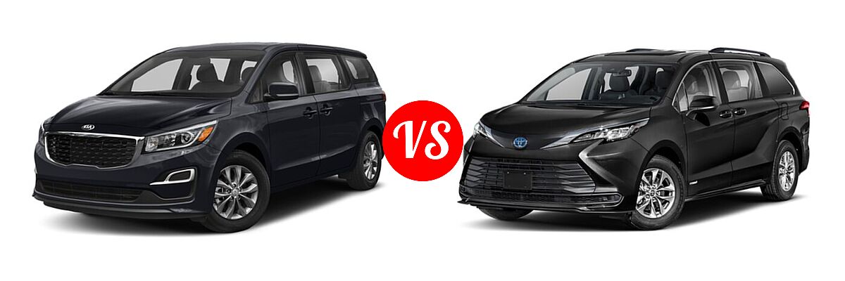 2020 Kia Sedona Minivan L / LX vs. 2021 Toyota Sienna Minivan Hybrid LE - Front Left Comparison