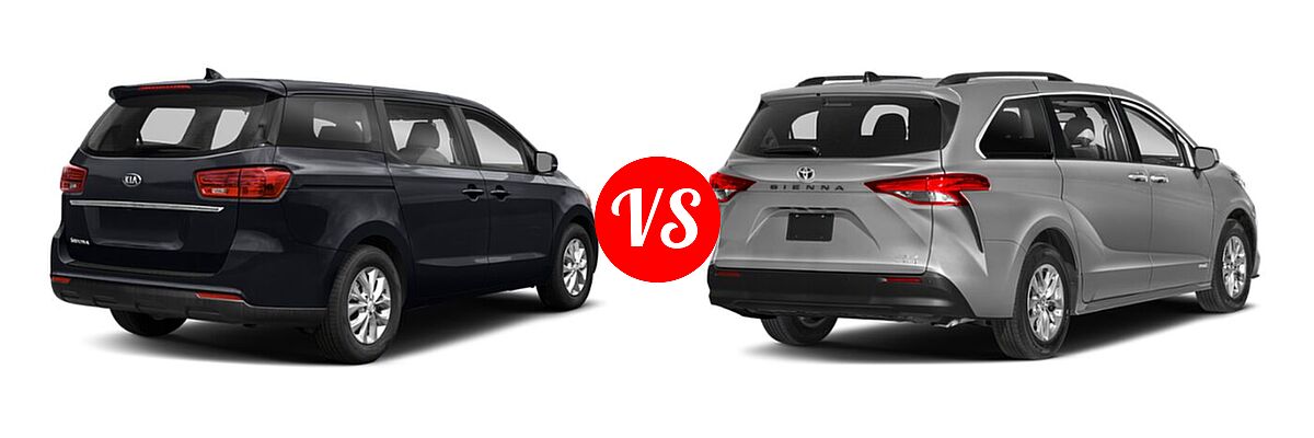 2020 Kia Sedona Minivan L / LX vs. 2021 Toyota Sienna Minivan Hybrid XLE - Rear Right Comparison