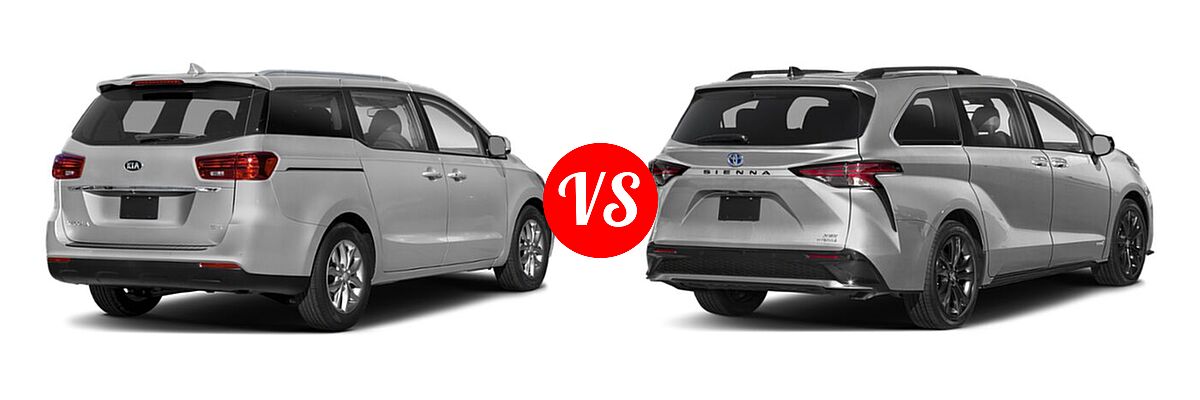 2020 Kia Sedona Minivan EX vs. 2021 Toyota Sienna Minivan Hybrid XSE - Rear Right Comparison