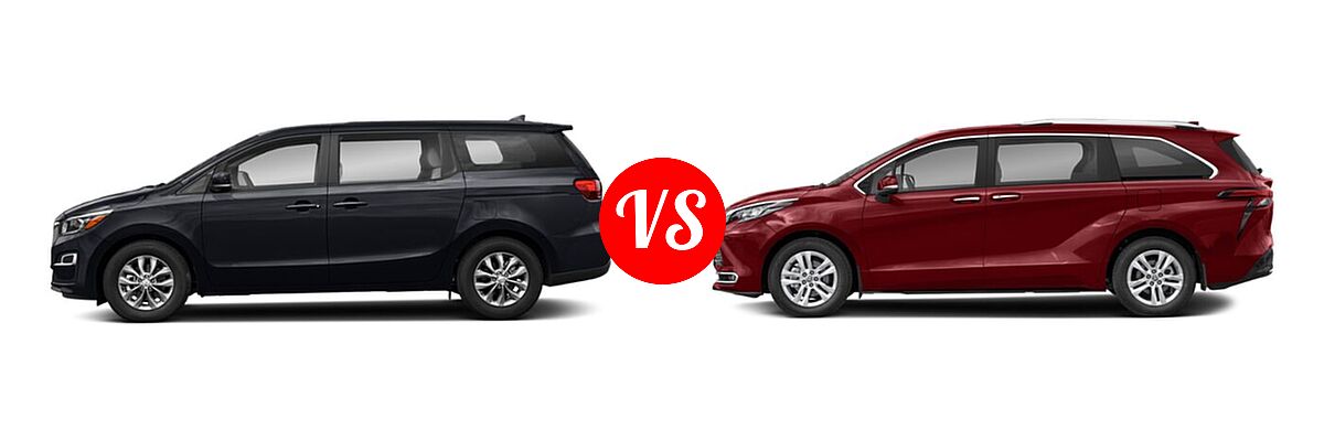 2020 Kia Sedona Minivan L / LX vs. 2021 Toyota Sienna Minivan Hybrid Limited - Side Comparison